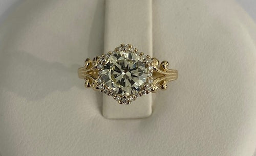 14kt Yellow Gold Diamond and Halo Engagement Ring