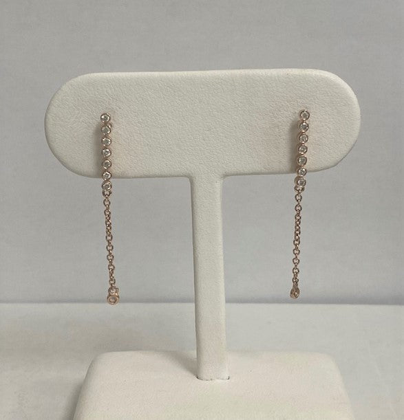 14kt Rose Gold Chain Drop Bezel Set and Diamond Dangle Earrings