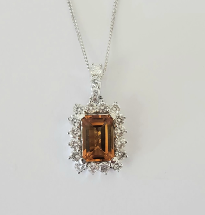 14kt White Gold Citrine and Diamond Pendant