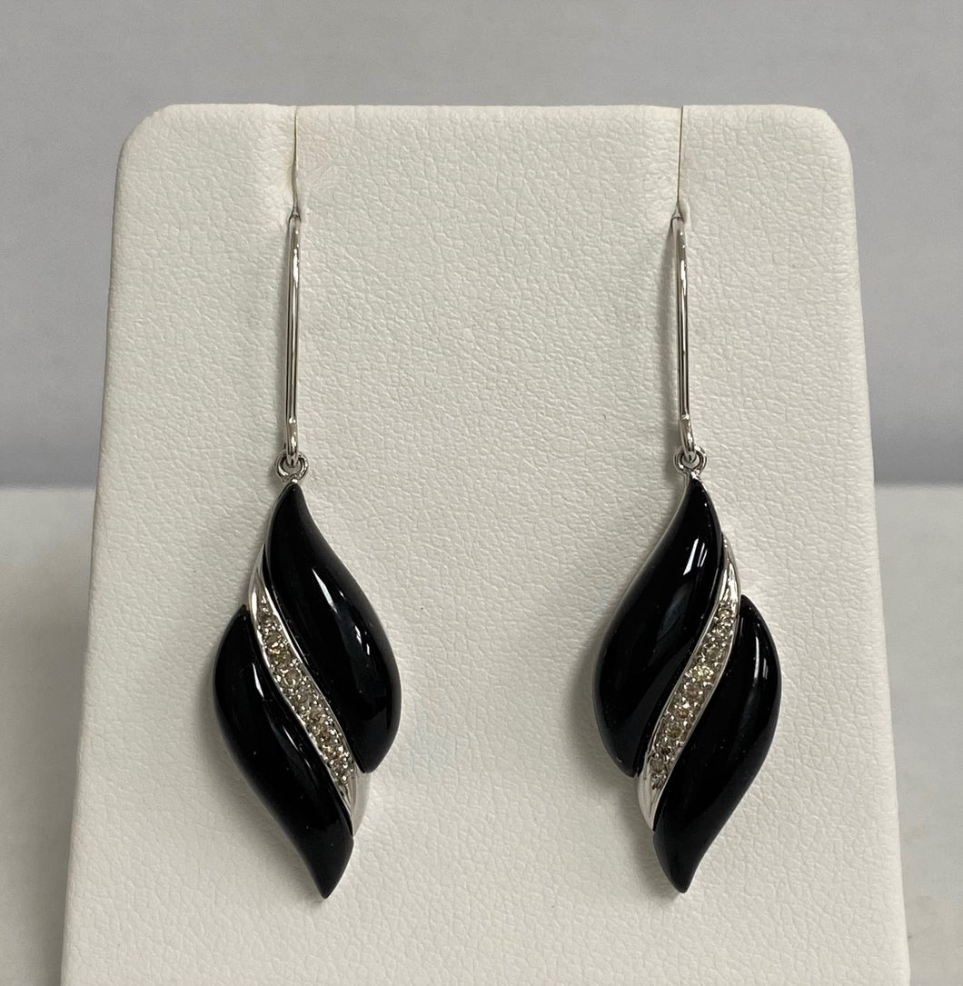 14kt White Gold Black Onyx and Diamond Dangle Earrings