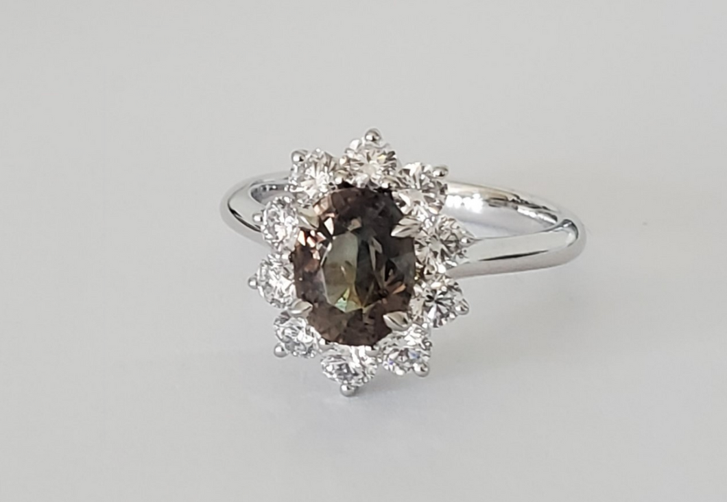 Platinum Natural Alexandrite and Diamond Ring