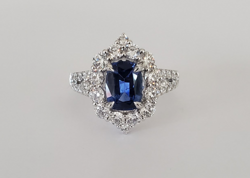 18kt White Gold Blue Sapphire and Diamond Ring