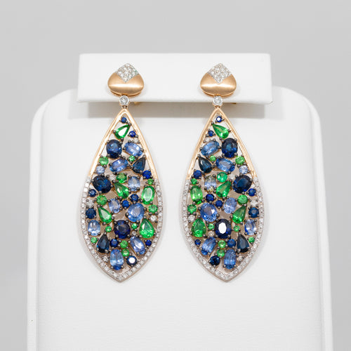 14kt Brushed Yellow Gold Multicolored Sapphire Earrings