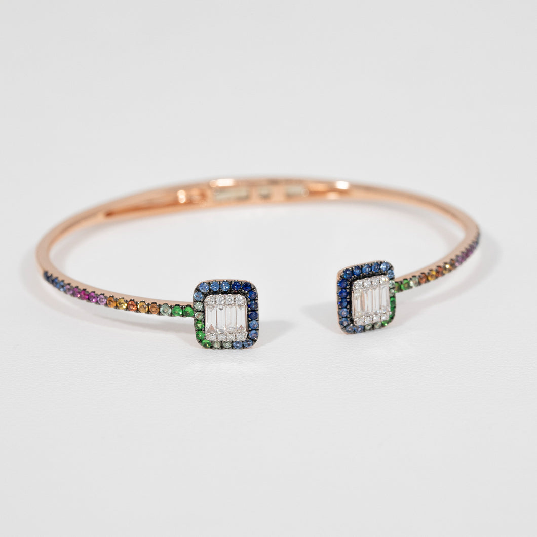 Multi-colored sapphire & diamond bracelet in rose gold