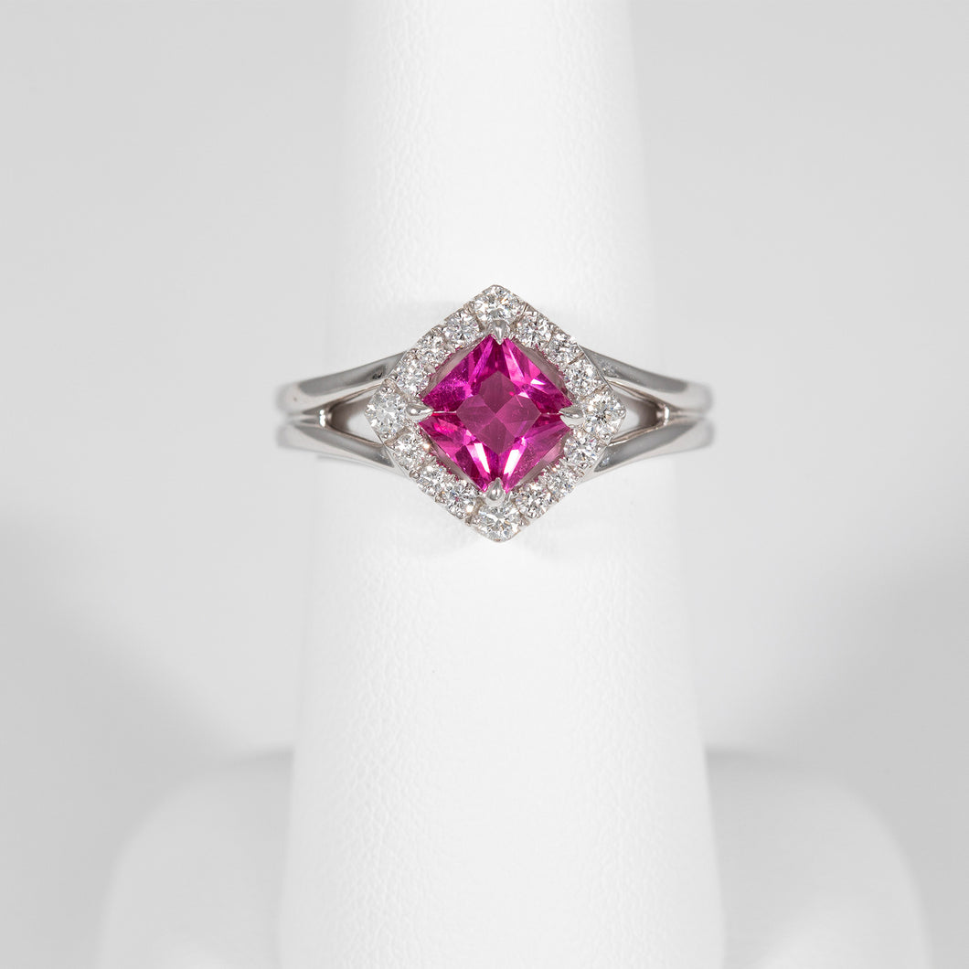 18kt White Gold Pink Sapphire and Diamond Ring