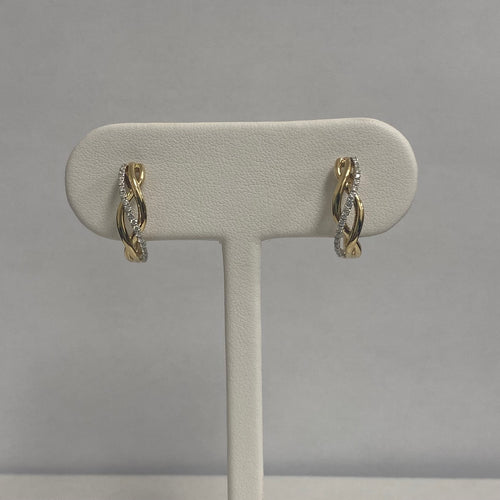 14kt Yellow Gold Open Braid and Diamond Hoop Earrings