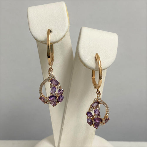 14kt Rose Gold Lavender Amethyst and Diamond Earrings