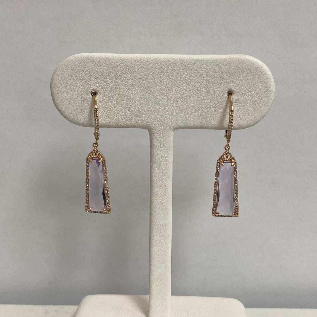 14kt Rose Gold Pink Amethyst With Diamonds Drop Earrings