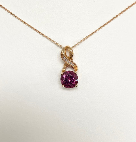 14kt Rose Gold Rhodolite Garnet and Diamond Pendant