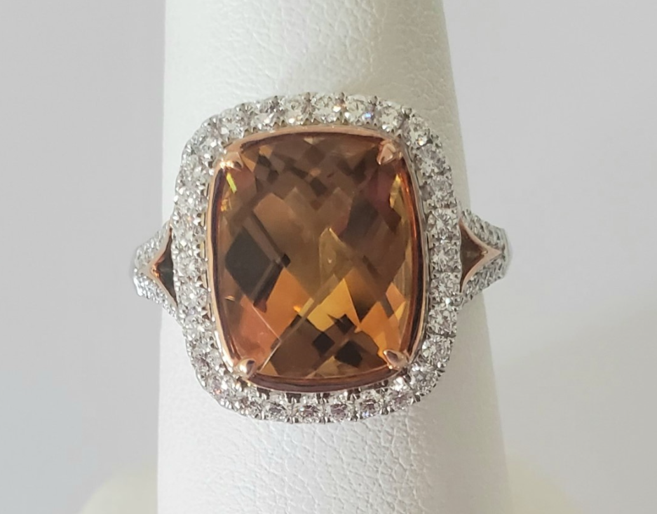 14kt Rose Gold and White Gold Citrine and Diamond Ring