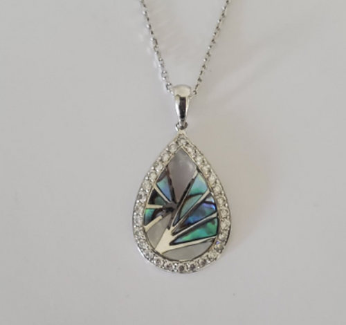 14kt White Gold Abalone and Diamond Pendant