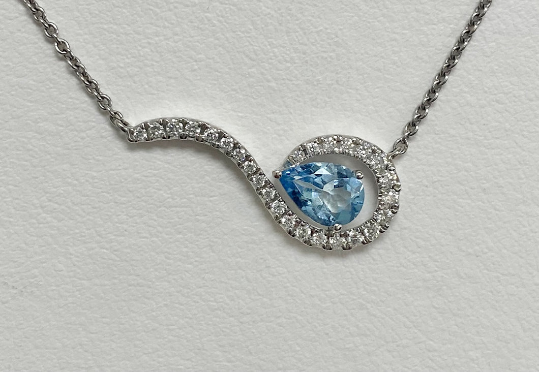 14kt White Gold Aquamarine and Diamond Necklace