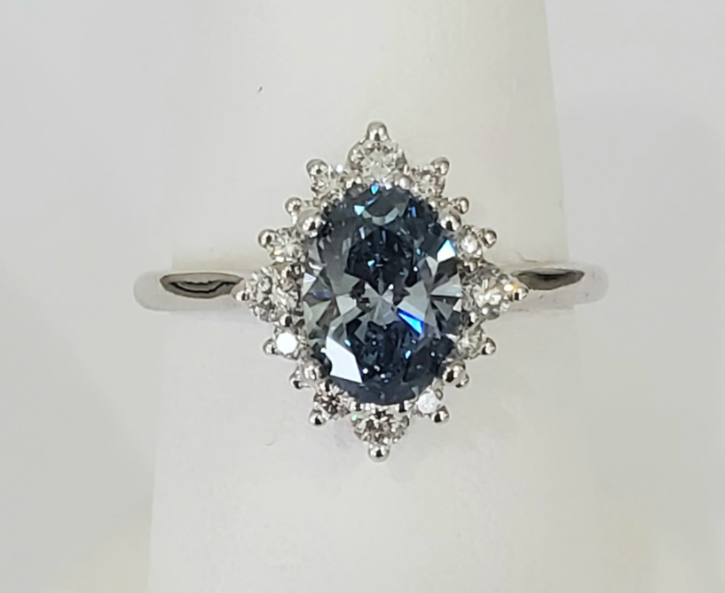 14kt White Gold Blue Diamond Halo Ring