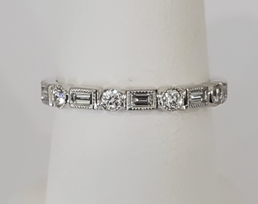 14kt White Gold Diamond Baguette Stackable Band