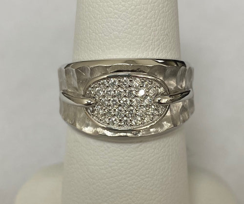 14kt White Gold Diamond Ring with Hammer and Satin Finish