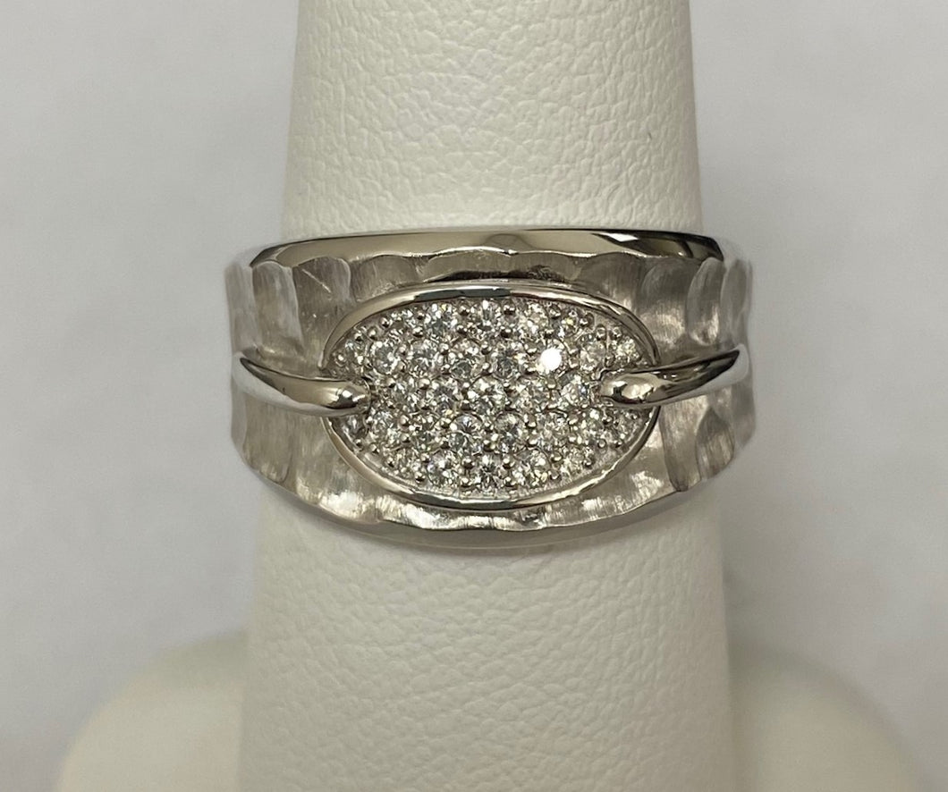 14kt White Gold Diamond Ring with Hammer and Satin Finish
