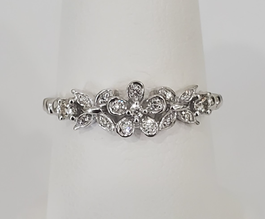 14kt White Gold Flower and Butterfly Diamond Ring