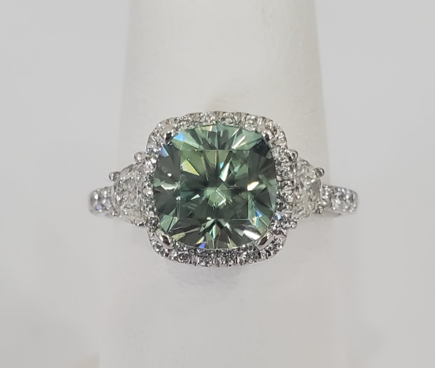 14kt White Gold Mint Zircon and Diamond Ring