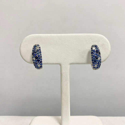14kt White Gold Multi-Shade Sapphire and Diamond Hoop Earrings