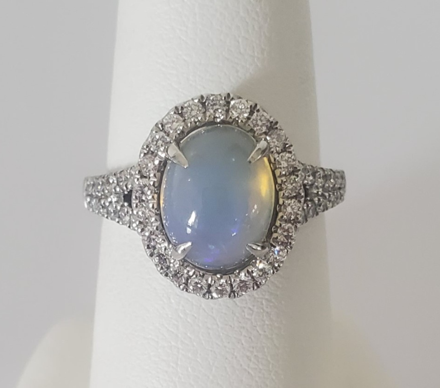 14kt White Gold Opal and Diamond Halo Ring