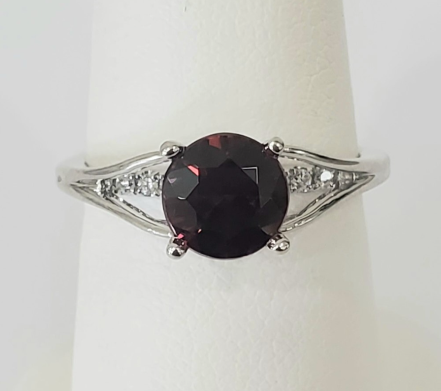14kt White Gold Red Zircon and Diamond Ring