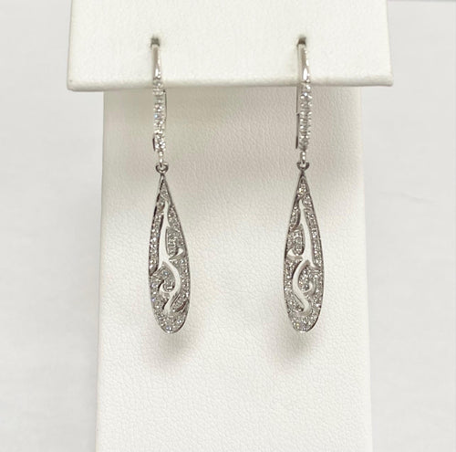 14kt White Gold Vintage Inspired Diamond Dangle Earrings