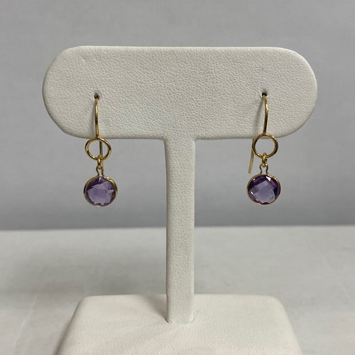 14kt Yellow Gold Bezel Set Amethyst Drop Earrings