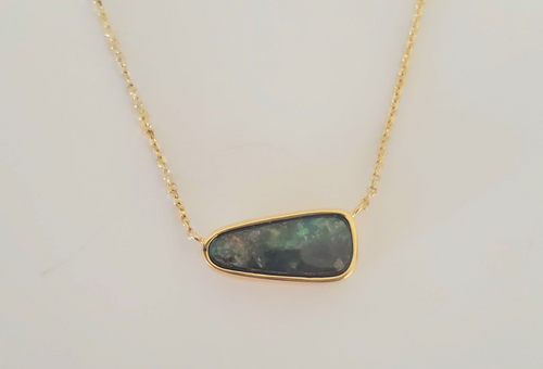 14kt Yellow Gold Bezel Set Opal Necklace