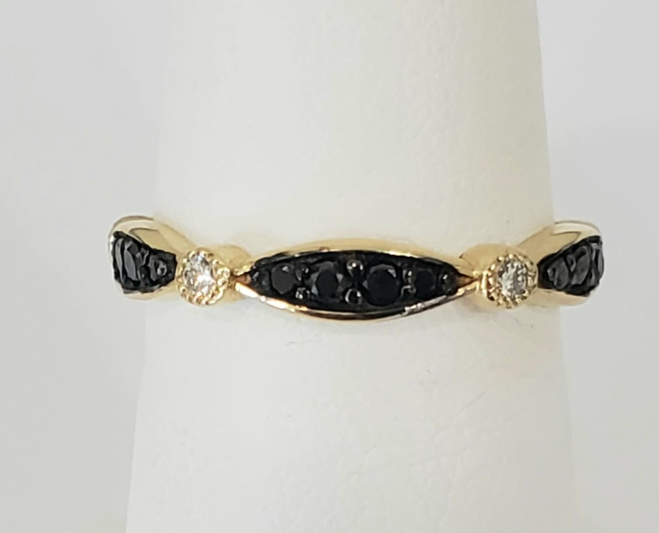 14kt Yellow Gold Black and White Diamond Stackable Diamond Band