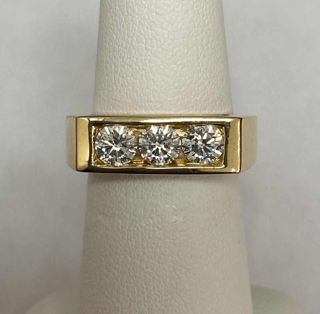 14kt Yellow Gold Custom Channel Set Diamond Three Stone Ring