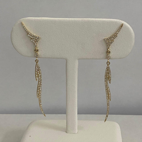 14kt Yellow Gold Diamond Feather Drop Earrings