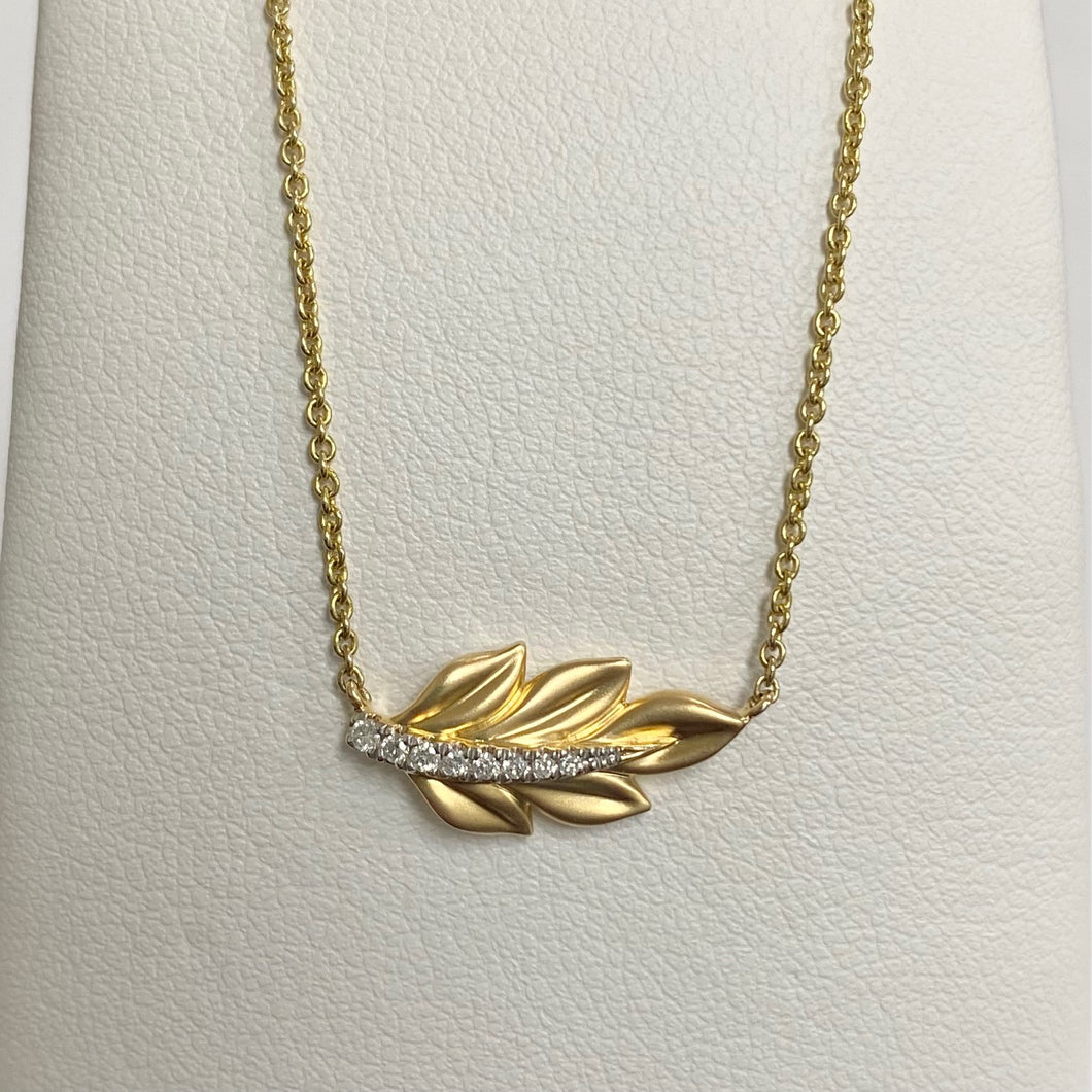 14kt Yellow Gold Leaf with Diamonds Necklace