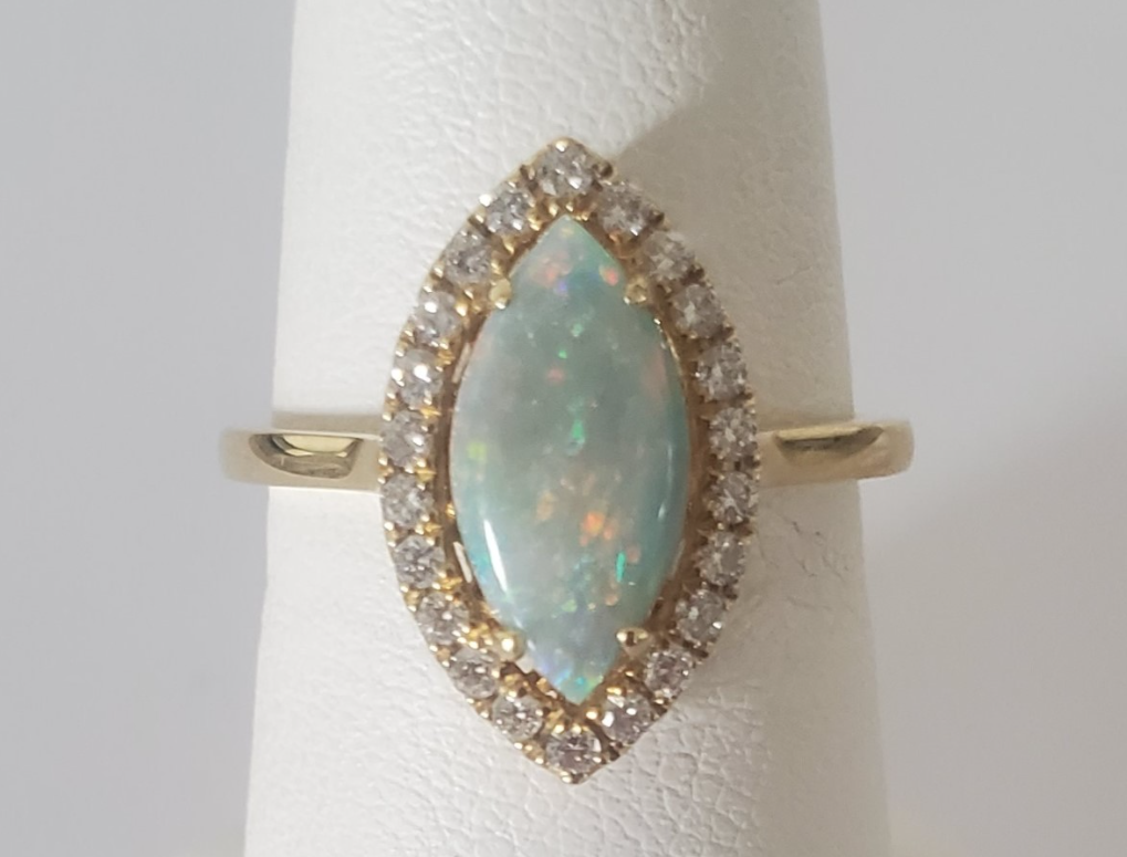 14kt Yellow Gold Marquise Opal and Diamond Ring