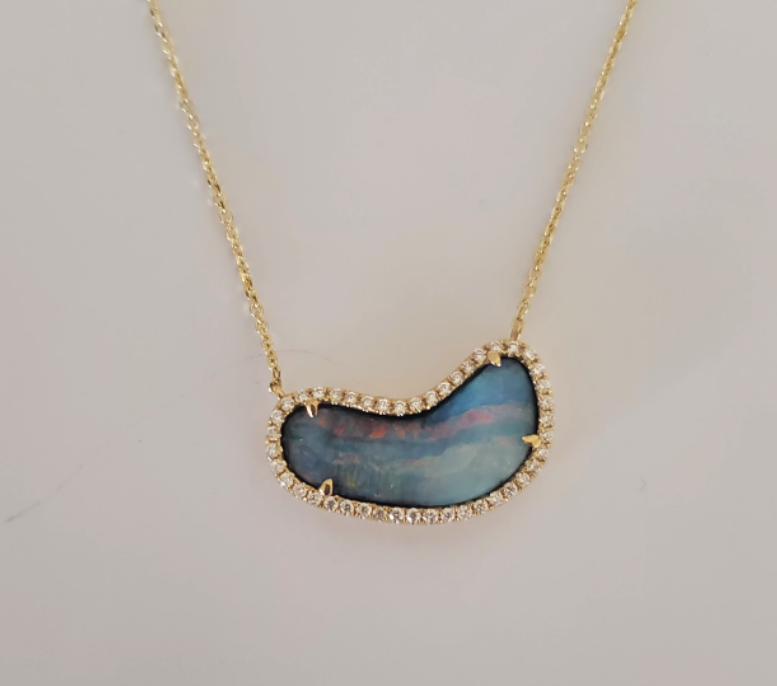 14kt Yellow Gold Opal and Diamond Necklace