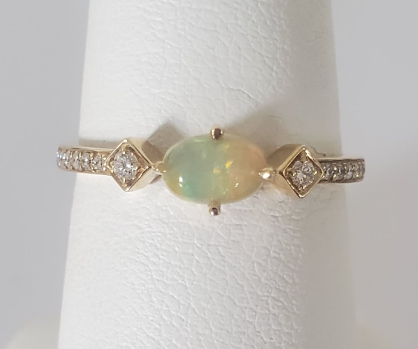 14kt Yellow Gold Opal and Diamond Ring