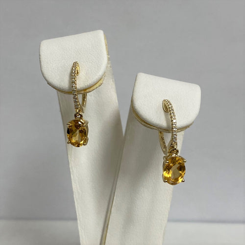 14kt Yellow Gold Oval Citrine and Diamond Drop Earrings