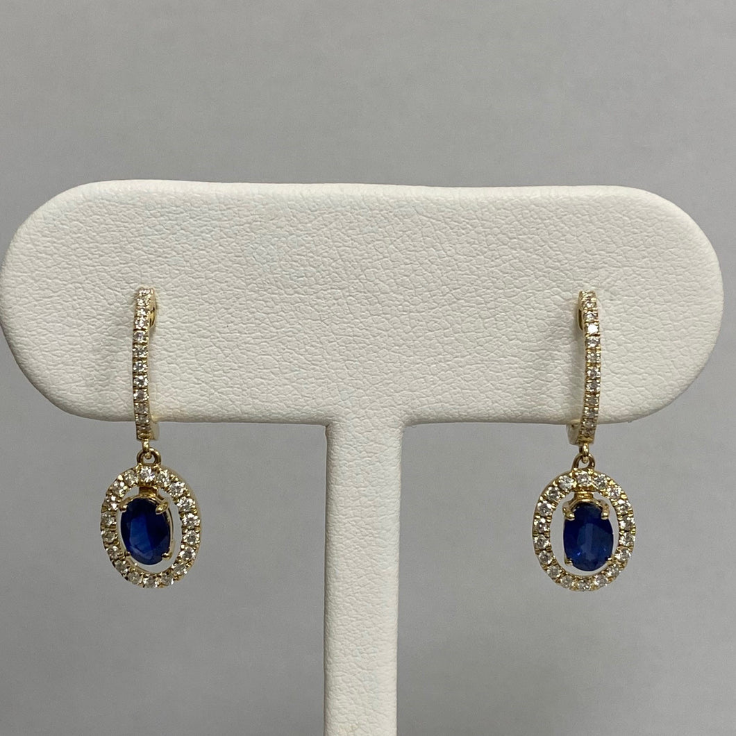 14kt Yellow Gold Oval Sapphire Drop Earrings