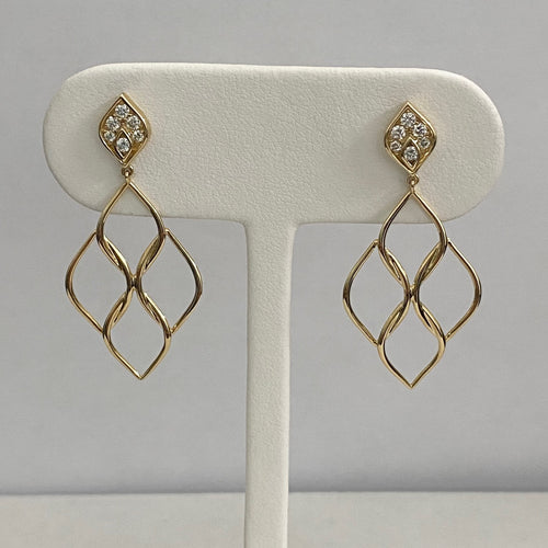 14kt Yellow Gold Round Brilliant Cut Diamond Drop Earrings