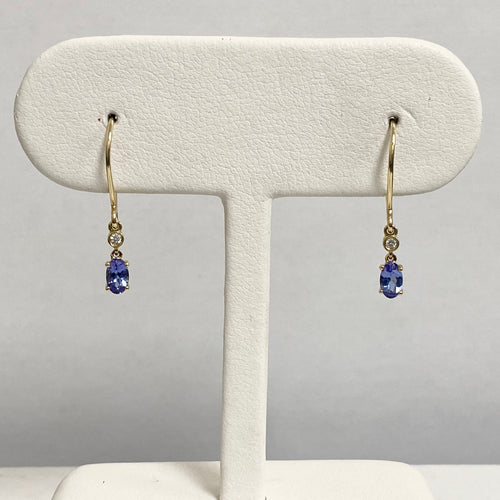 14kt Yellow Gold Tanzanite and Diamond Dangle Earrings