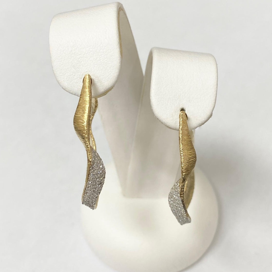 14kt Yellow Gold Wavy Diamond Hoop Earrings