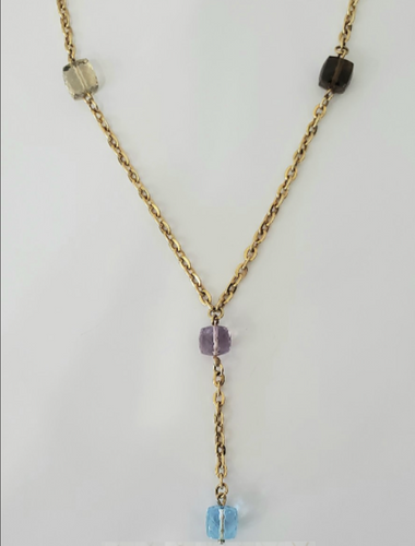 14kt Yellow Gold Y Necklace With Colored Gemstones