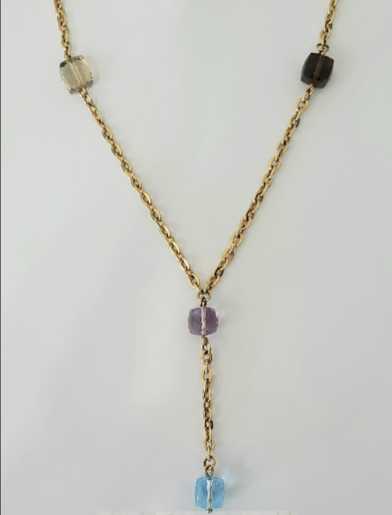 14kt Yellow Gold Y Necklace With Colored Gemstones