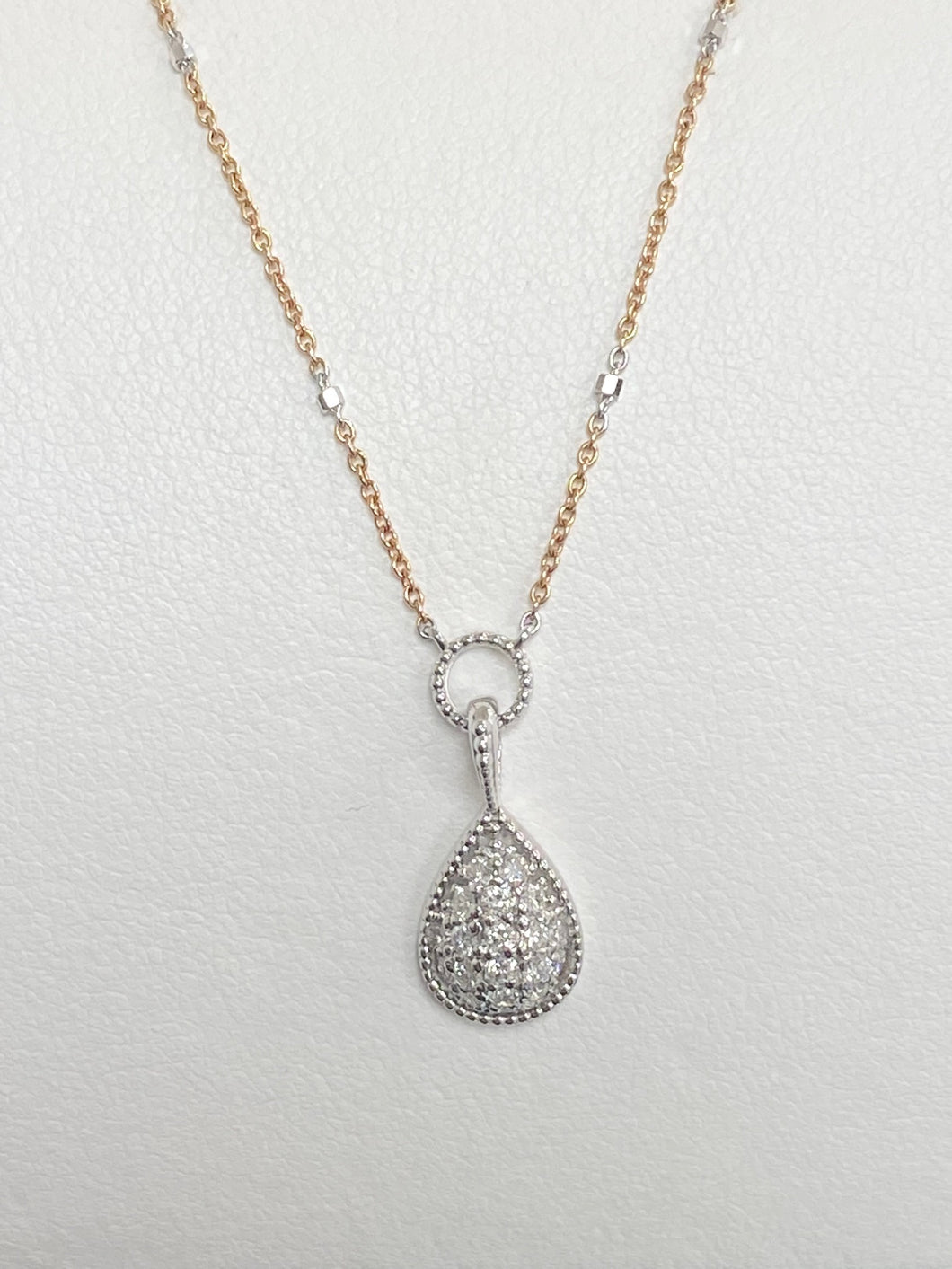 14kt Rose and White Gold Pear Shape Drop Pendant