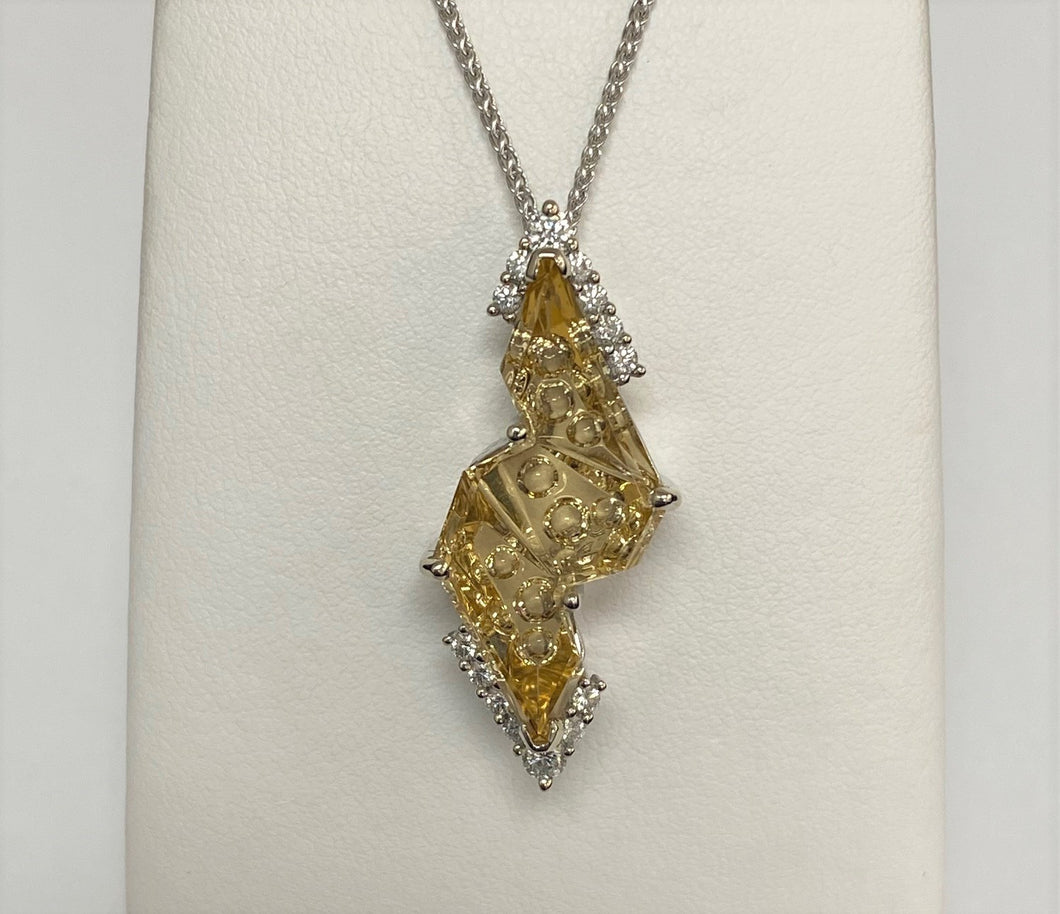 14kt White Gold Golden Beryl with Diamonds Pendant