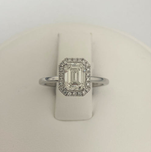 14kt White Gold Halo Emerald Cut Engagement Ring