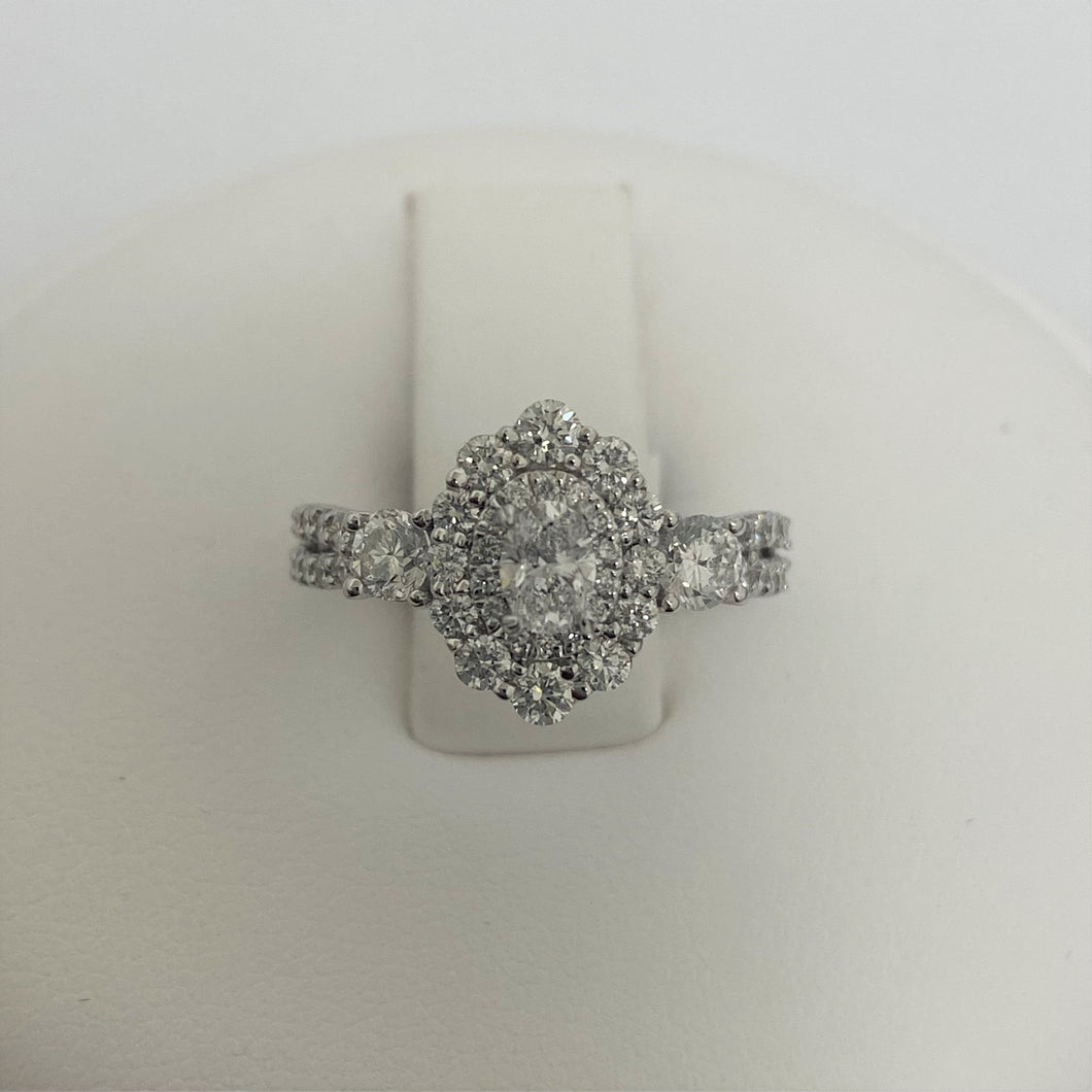 14kt White Gold Oval Diamond Three Stone Engagement Ring