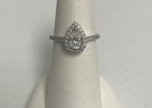18kt White Gold Pear Shaped Diamond Halo Engagement Ring