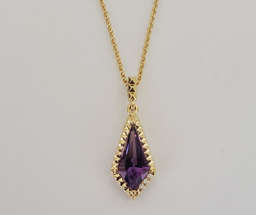 14kt Yellow Gold Amethyst and Diamond Pendant