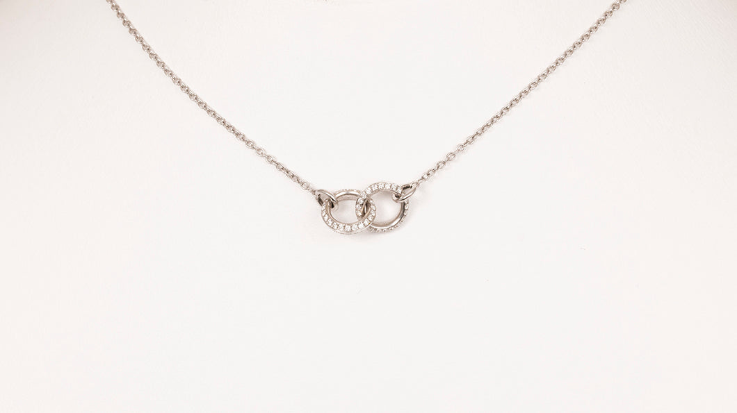 18kt White Gold Double Ring Diamond Necklace