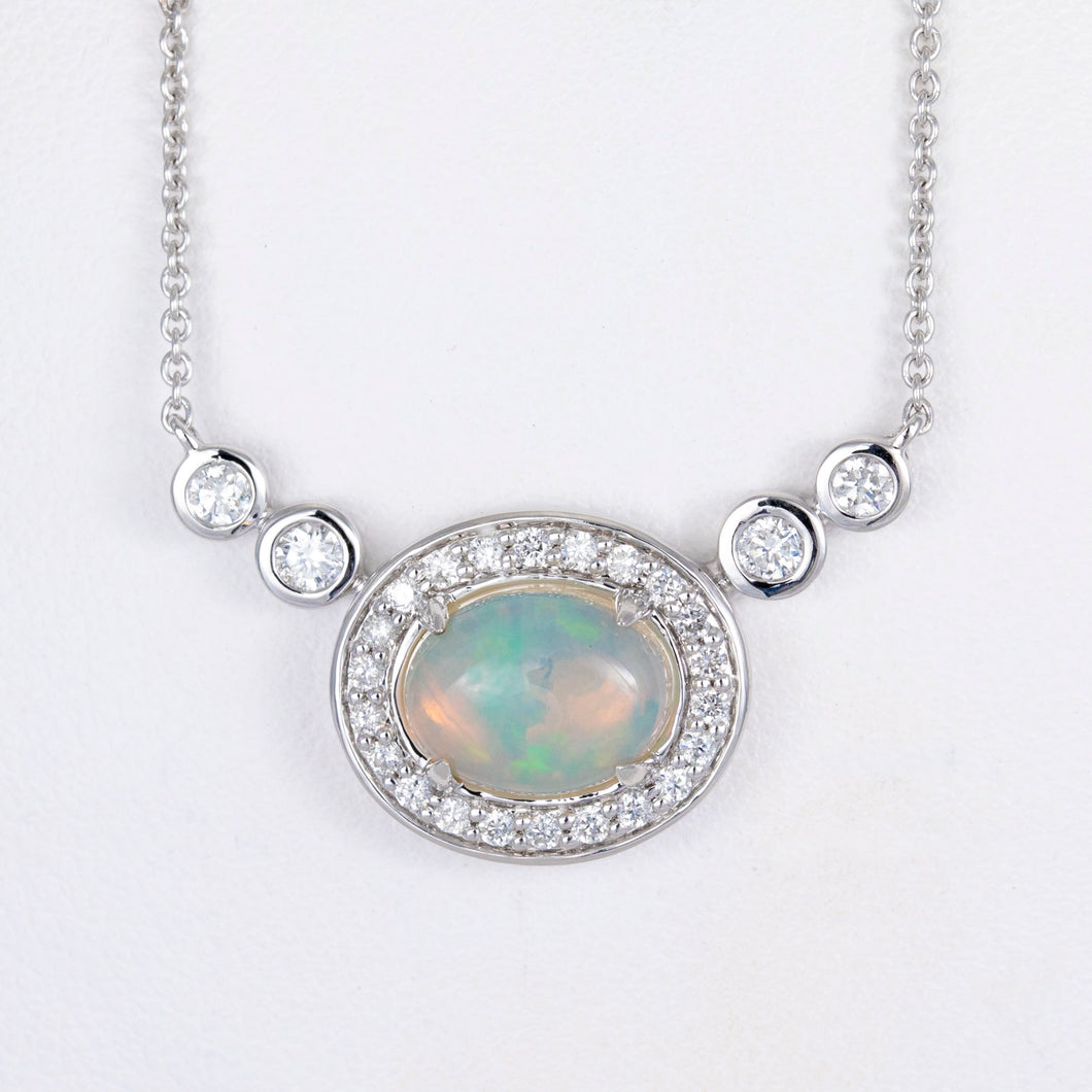 14kt White Gold Opal and Diamond Necklace